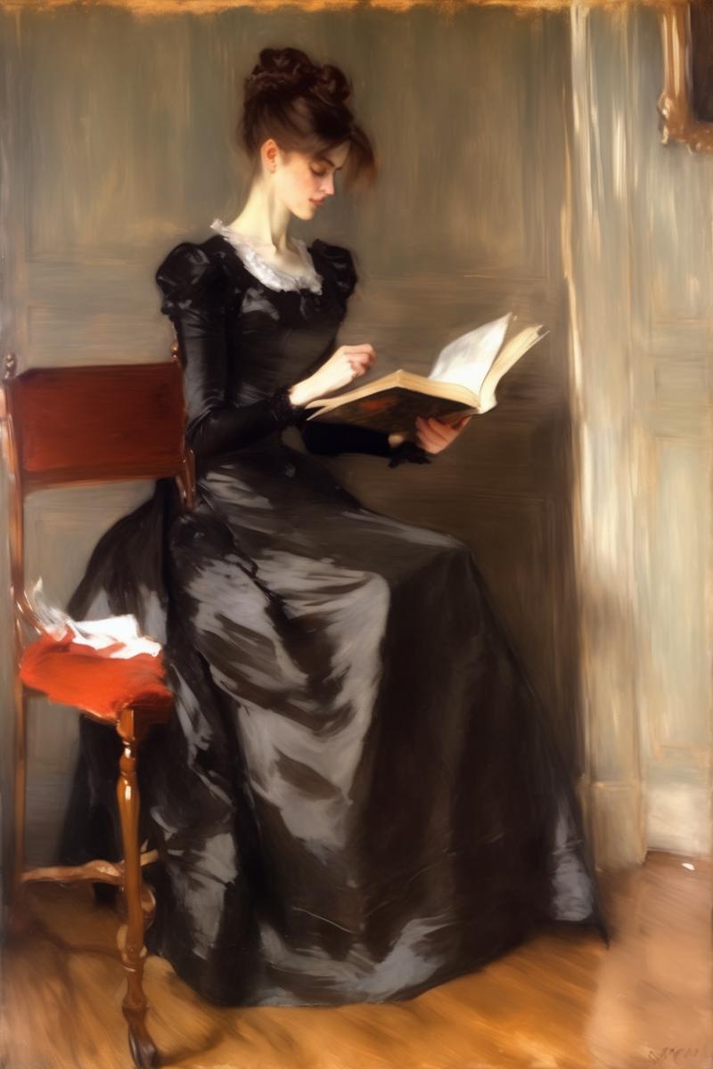 01077-2526411669-_lora_William Merritt Chase Style_1_William Merritt Chase Style - full-length portrait of a woman reading a book in the style of.png